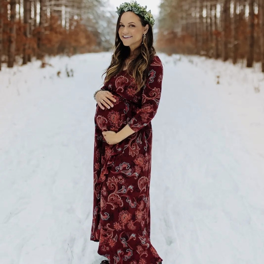 Elegant Burgundy Paisley Maternity Dress